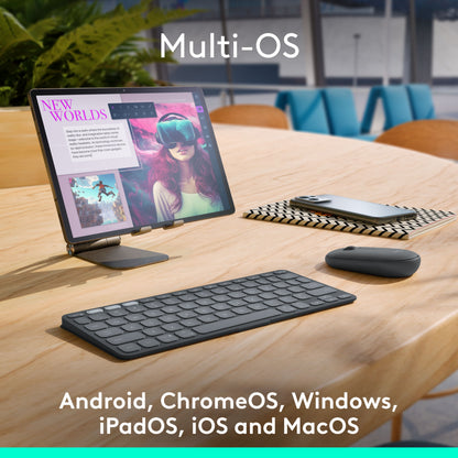 Logitech Keys-To-Go 2 – et bærbart Bluetooth-tastatur til brug på skrivebordet sammen med en tablet, en smartphone og en trådløs mus.