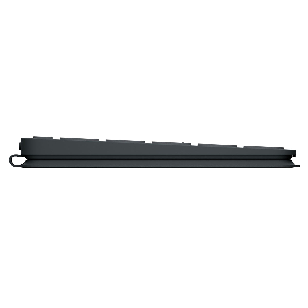 Logitech Keys-To-Go 2 bærbart Bluetooth-tastatur, sort, set fra siden.