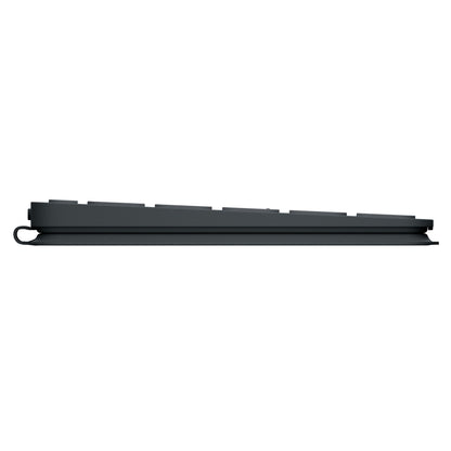 Logitech Keys-To-Go 2 bærbart Bluetooth-tastatur, sort, set fra siden.