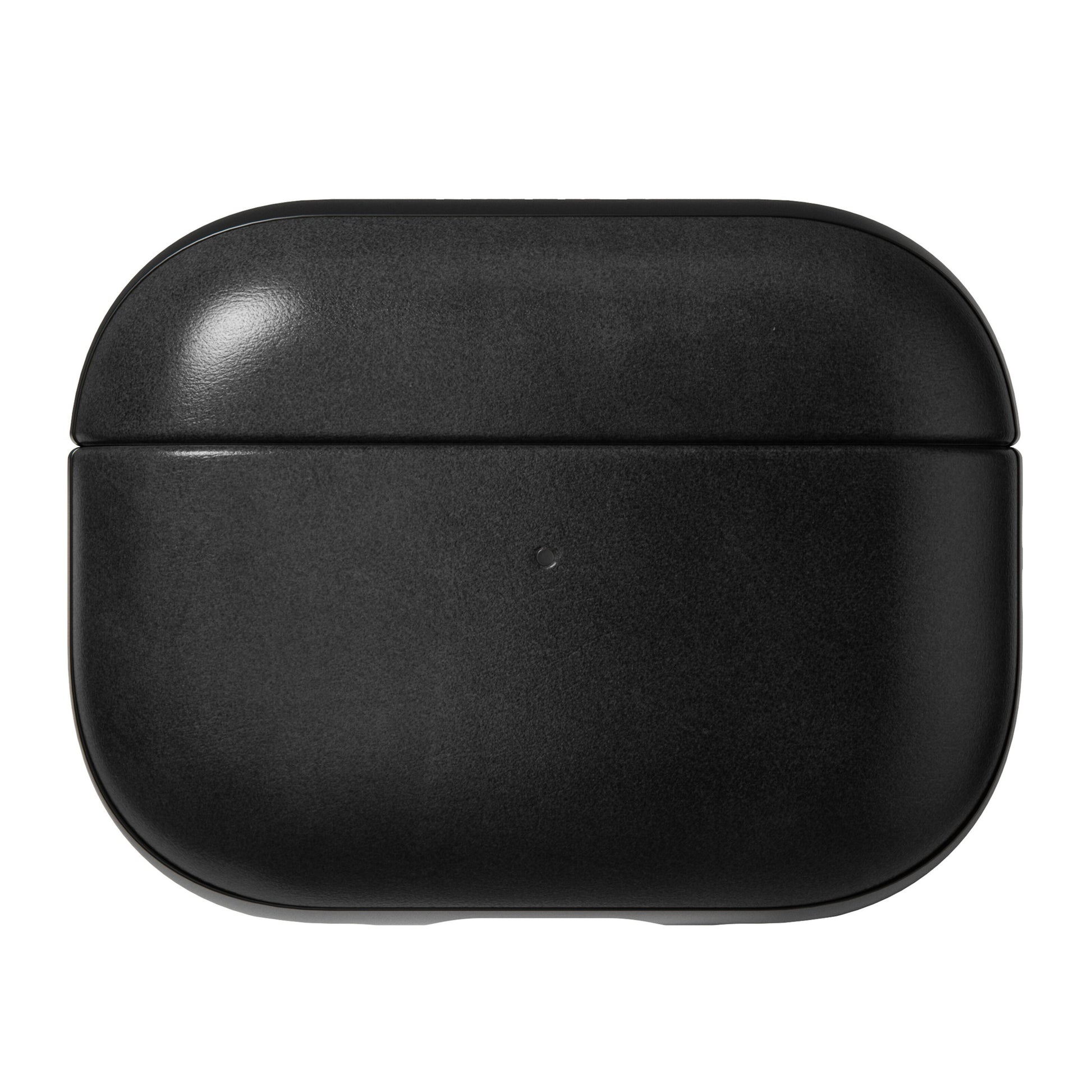 Nomad Robust AirPods Pro-etui Sort, sort rektangulært etui med afrundede kanter i Horween læder, vises lukket.