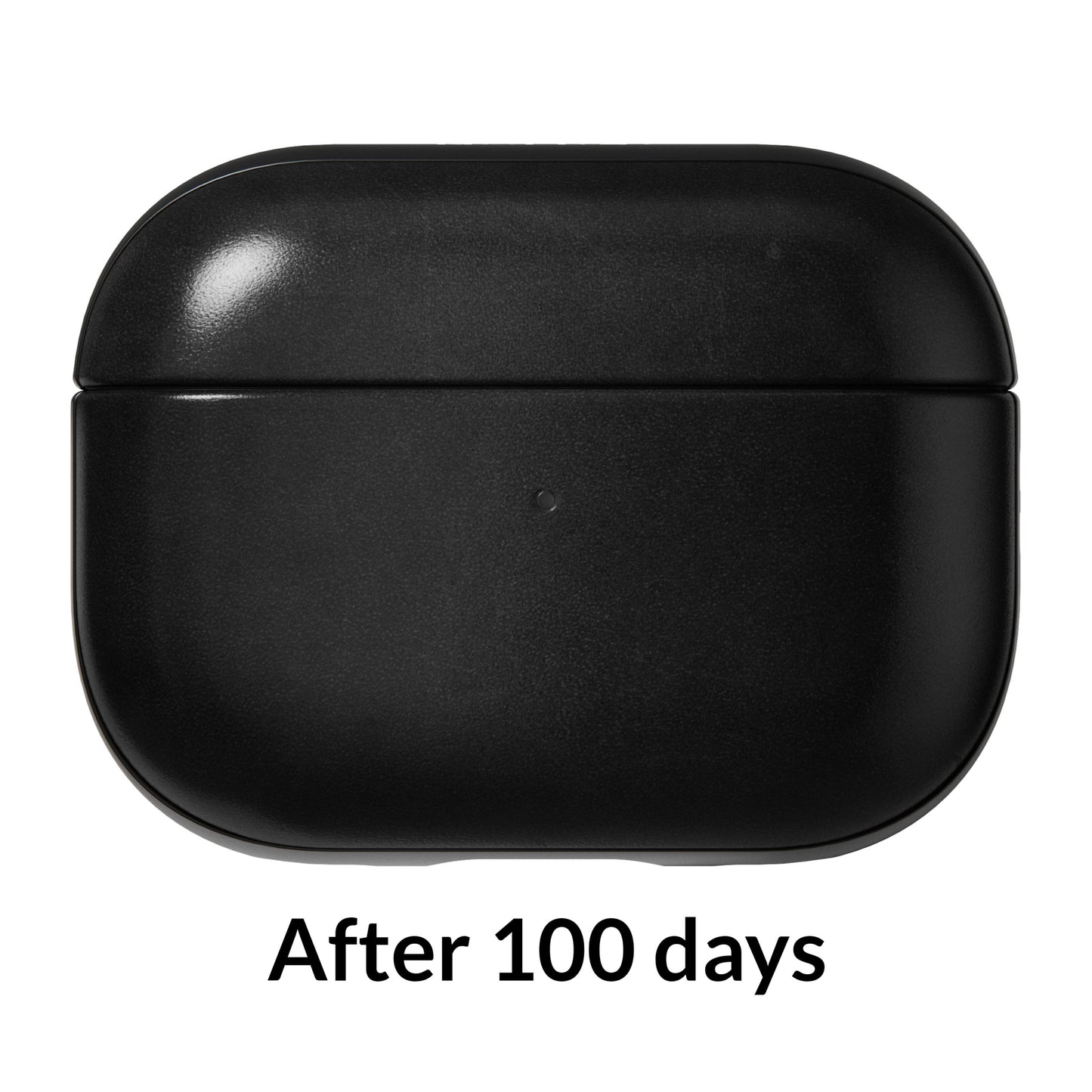 Nomad Robust AirPods Pro etui sort, teksten "Efter 100 dage" under etuiet.