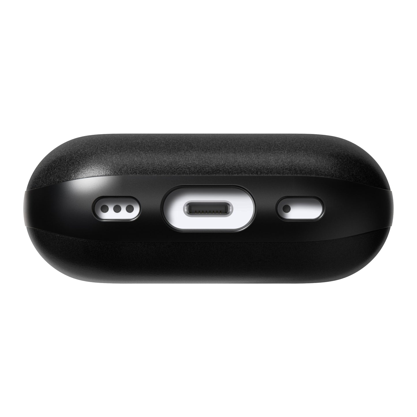 Nomad Robust AirPods Pro-etui sort, Horween-læder, bundt med USB-C port mellem til små runde ventilationshuller.