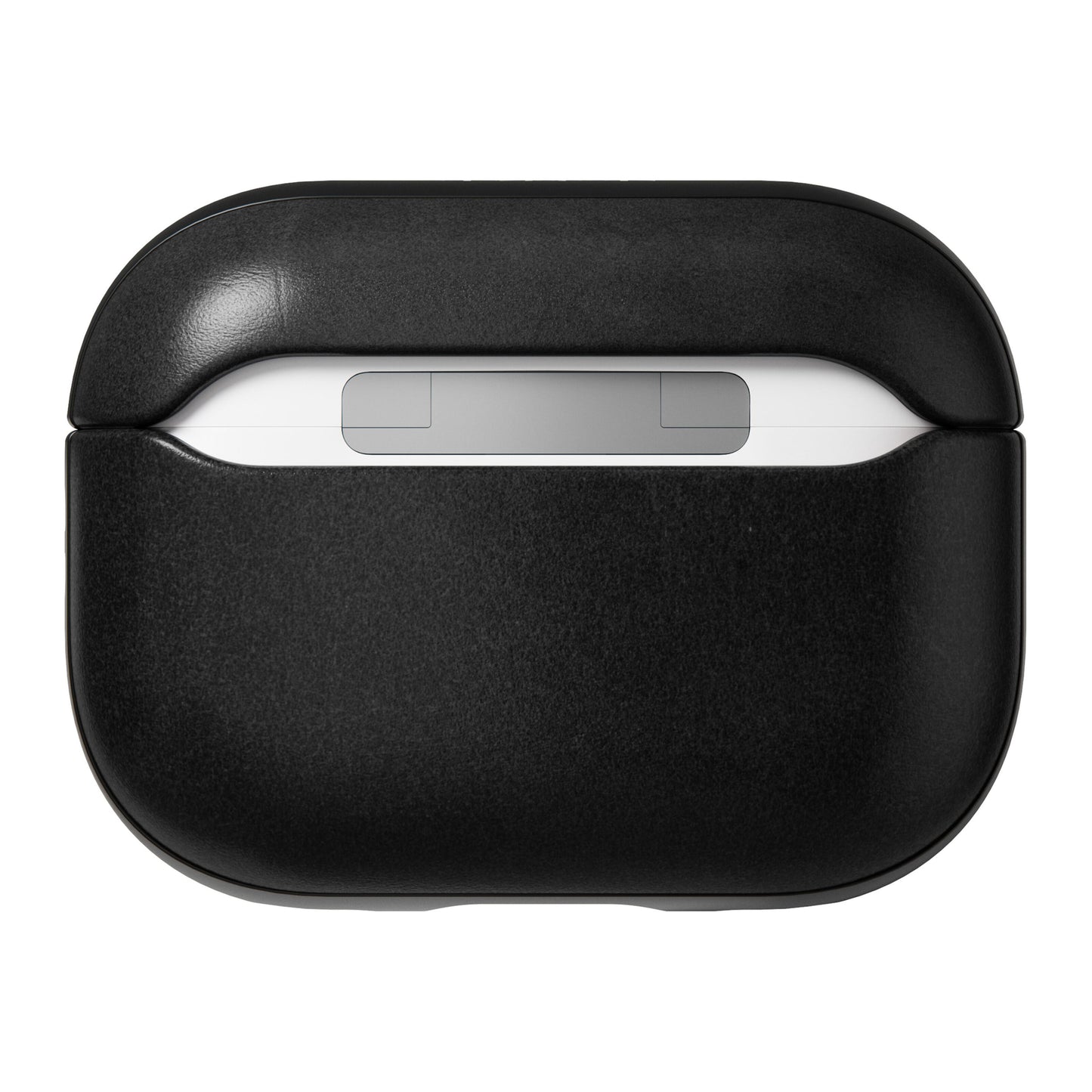 Nomad Robust AirPods Pro-etui sort Horween-læder til hvidt trådløst opladningsetui, set oppefra.