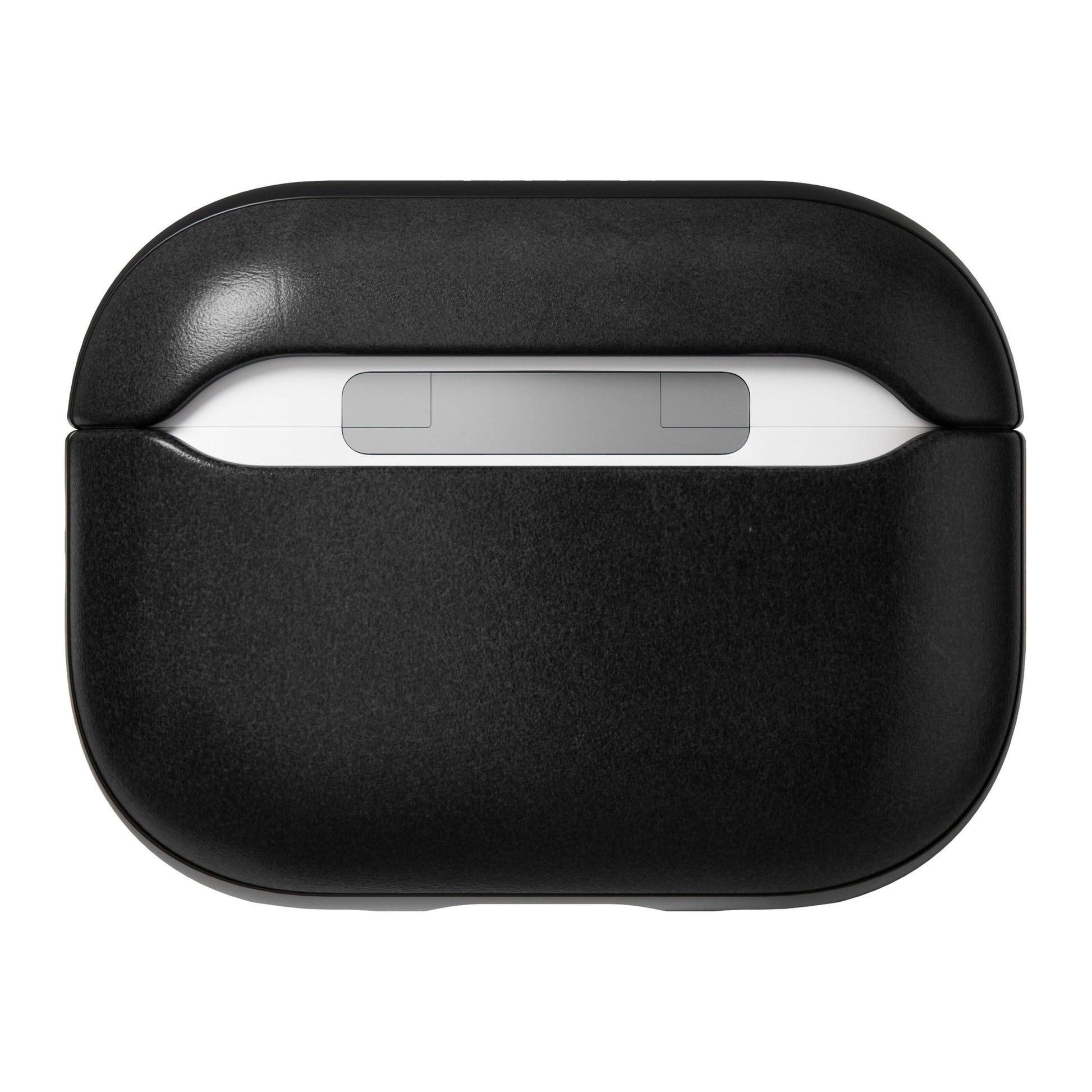 Nomad Robust AirPods Pro-etui sort Horween-læder til hvidt trådløst opladningsetui, set oppefra.