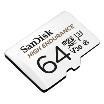 Sandisk MicroSD-kort 64GB sort/guld, UHS Speed Class 3 U3, V30, 10-ikon til overvågnings- og bilkameraer.