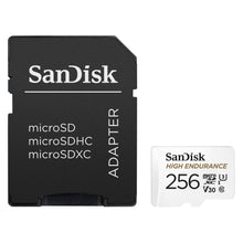 Sandisk High Endurance microSD-kort 256GB med sort Sandisk adapter markeret microSD/microSDHC/microSDXC, HIGH ENDURANCE V30.