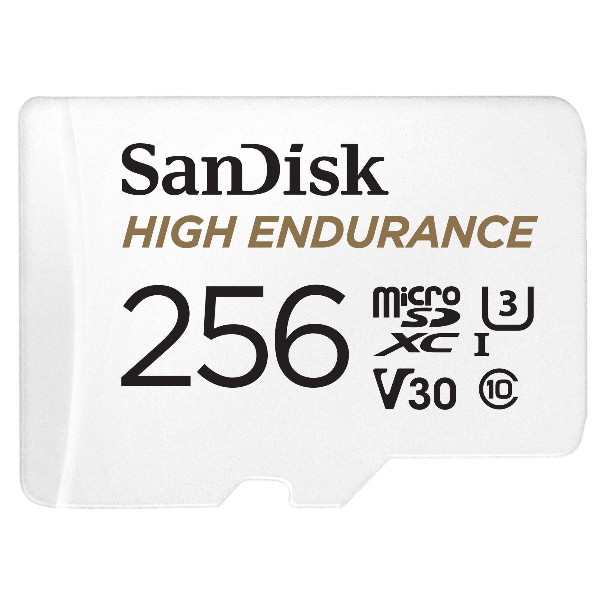 Sandisk High Endurance microSD-kort 256GB U3 V30 Class 10 til overvågnings- og bilkamera.