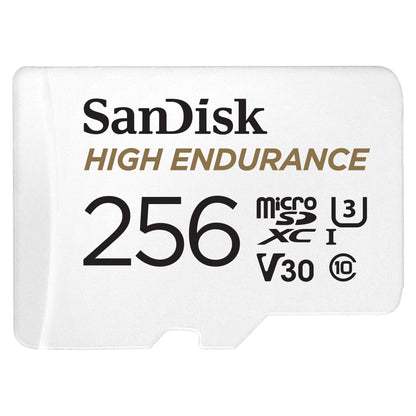 Sandisk High Endurance microSD-kort 256GB U3 V30 Class 10 til overvågnings- og bilkamera.