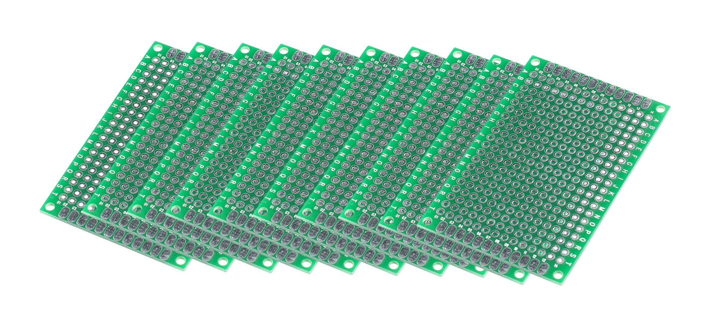 Luxorparts Eksperimentkort 10-pak 40x60 mm grøn PCB med jævnt fordelte huller og sølvfarvede loddepads.
