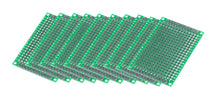 Luxorparts Eksperimentkort 10-pak 40x60 mm grøn PCB med jævnt fordelte huller og sølvfarvede loddepads.