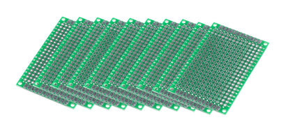 Luxorparts Eksperimentkort 10-pak 40x60 mm grøn PCB med jævnt fordelte huller og sølvfarvede loddepads.