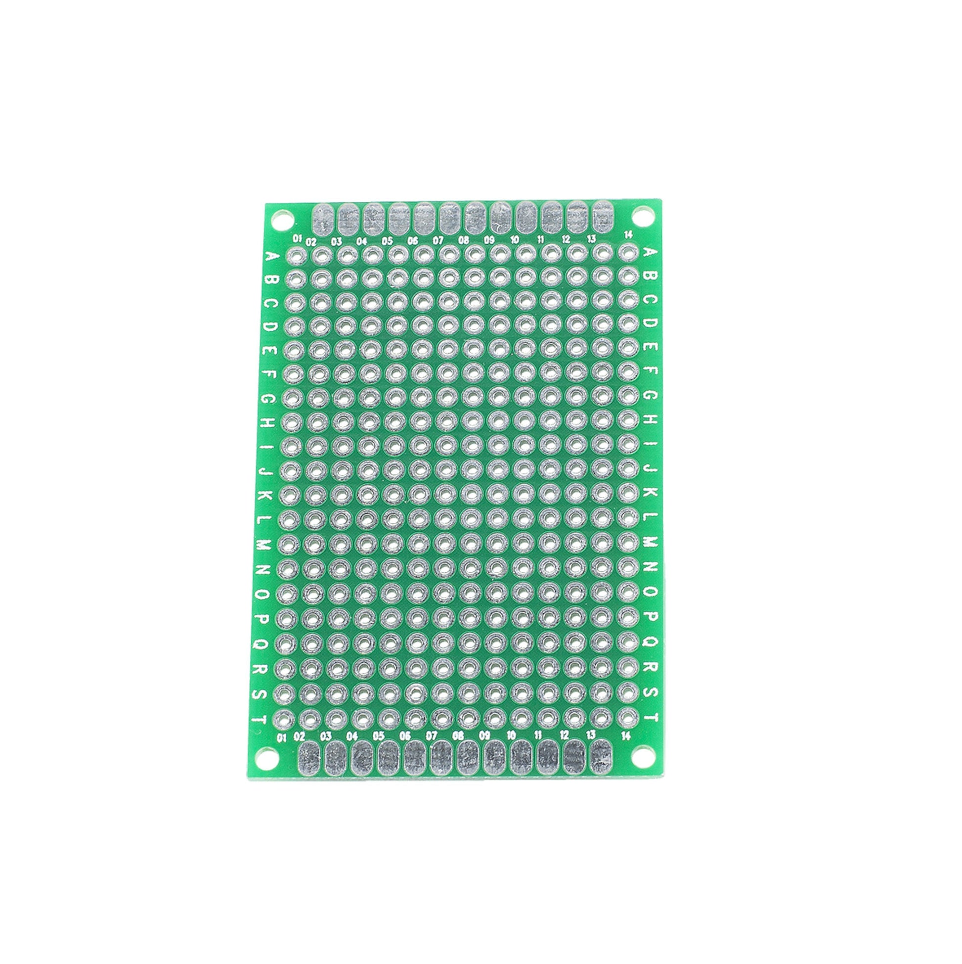 Luxorparts eksperimentkort 40x60 mm 10-pak grøn PCB med sølvloddepads, mærket A-T og 1-30.