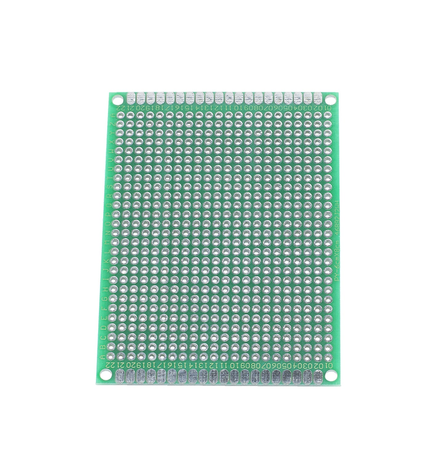 Eksperimentkort 60x80 mm 10-pak, grøn FR4 glasfiber med loddepuder og markerede rækker/kolonner til elektronik prototyping.