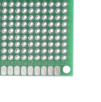 Luxorparts Eksperimentkort 60x80 mm, grønt FR4 prototypeboard med huller S-A, 13-22 og metalpads langs kanten, pakke á 10.