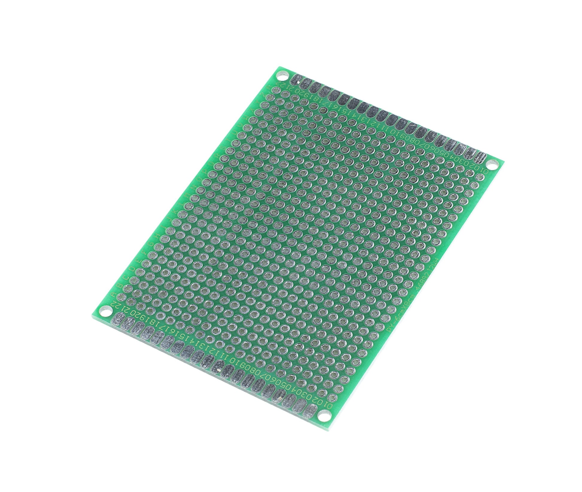 Luxorparts eksperimentkort 60x80 mm 10-pak, grøn FR4 fiberplade med hulraster og fire hjørnehuller.