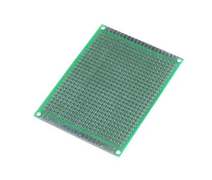 Luxorparts eksperimentkort 60x80 mm 10-pak, grøn FR4 fiberplade med hulraster og fire hjørnehuller.
