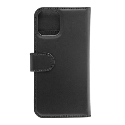 Flip cover til iPhone 12/12 Pro sort læder med magnetlås og præcis kameraundskæring.