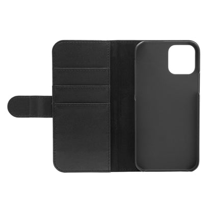 Linocell Flip Cover til iPhone 12/12 Pro sort, wallet-cover med tre kortholdere og telefonholdere, åben og tom.