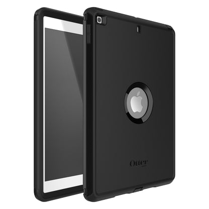 Otterbox sorterer beskyttelsesetui til iPad 10,2 med rund udskæring til Apple-logo, forstærkede hjørner og tekstureret kant.