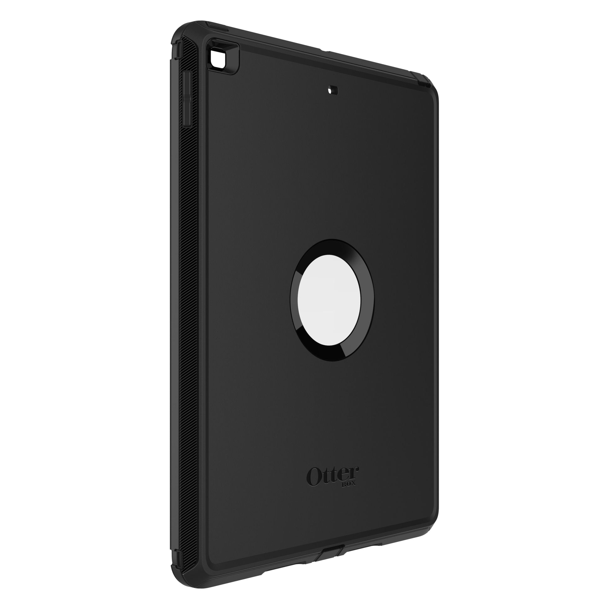 Otterbox beskyttelsesetui til iPad 10.2 sort, stødabsorberende med forstærkede hjørner, udskæring til Apple-logo.