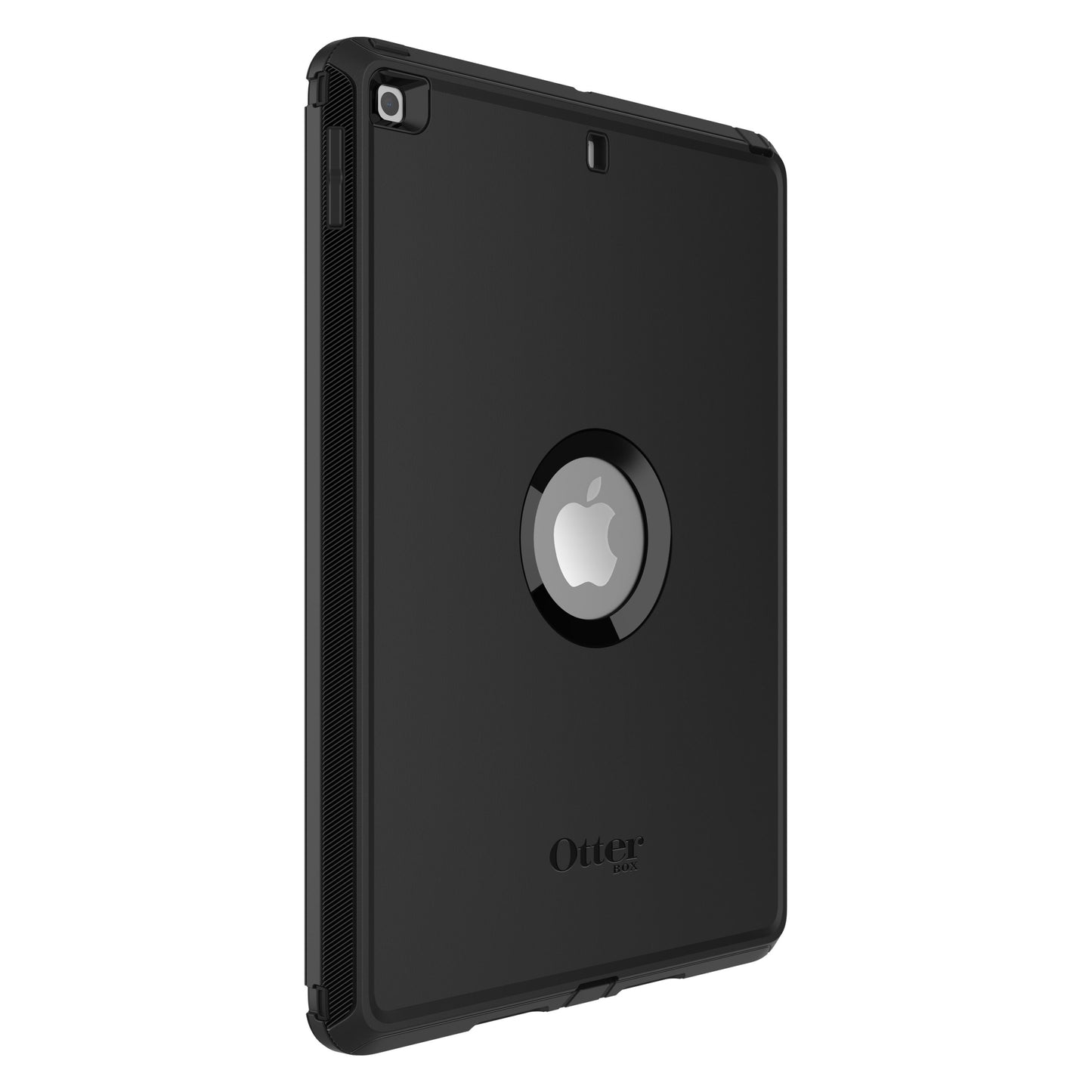 Otterbox beskyttelsesetui til iPad 10,2 sort, slankt design med forstærkede hjørner og udskæring til Apple-logo.