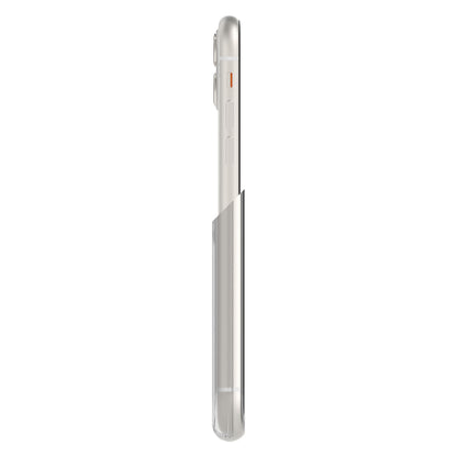 Otterbox Symmetry mobilcover til iPhone 11, gennemsigtigt, delvis visning af sølv iPhone 11 fra siden.