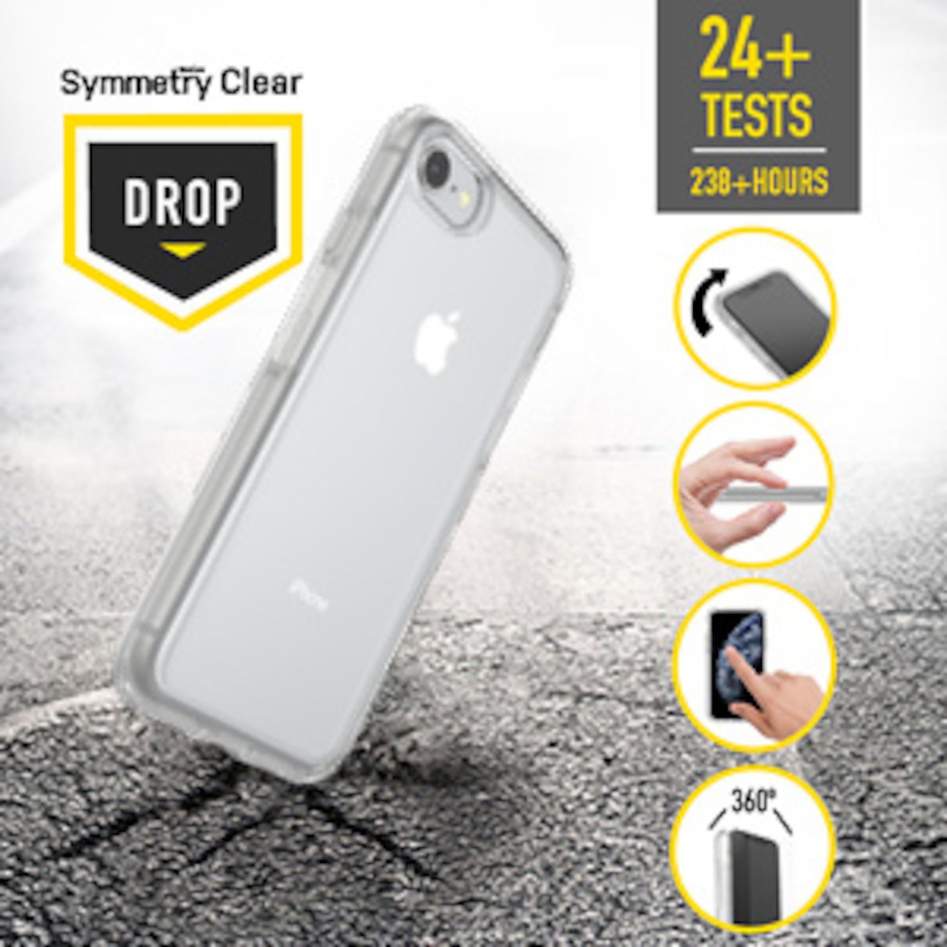 Otterbox Symmetry Clear etui til iPhone 6/6s/7/8/SE klar, stødabsorberende, taktile knapper, fuld adgang, mærker "Symmetry Clear.