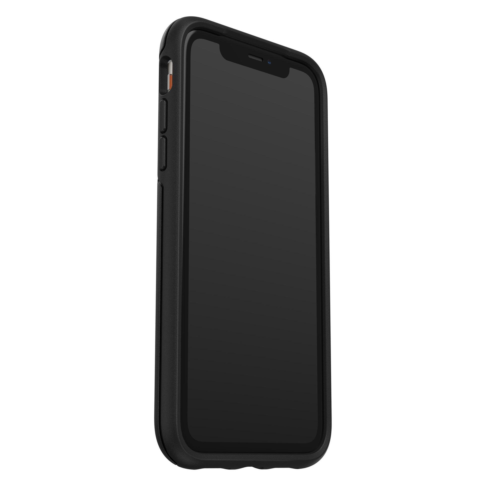 Sort Otterbox Symmetry Robustt cover til iPhone 11, vist fra siden med slukket skærm.