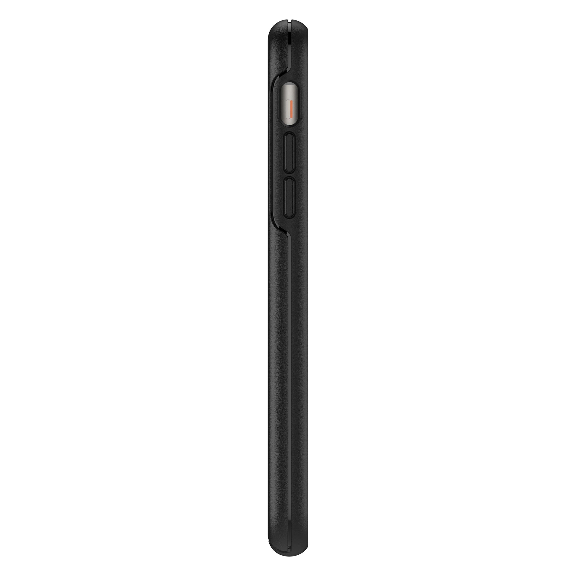 Sideview Otterbox Symmetry Robustt mobilcover til iPhone 11 sort med to knapper og udskæring til mute switch.