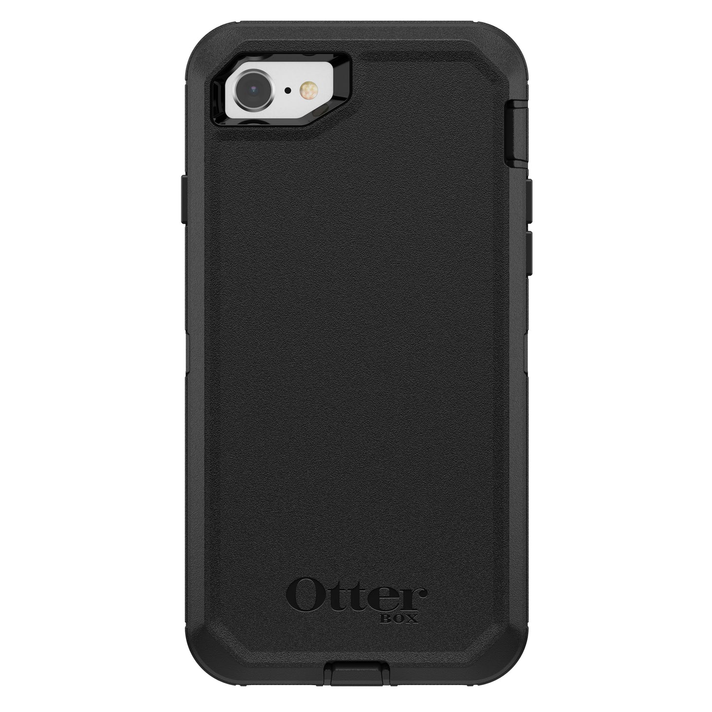 Otterbox Defender mobilcover i sort til iPhone 6/6s/7/8/SE med forstærkede hjørner, tekstureret bagside, logo nederst.