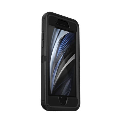 IPhone 6/6s/7/8/SE i sort Otterbox Defender mobilcover med abstrakt baggrund, støv- og ekstra beskyttelse.