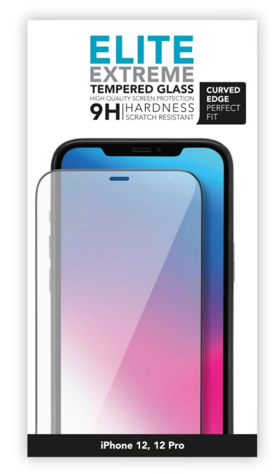 Linocell Elite Extreme Curved skærmbeskyttelse i 9H hærdet glas til iPhone 12/12 Pro med kurvet kant og ridsefasthed.