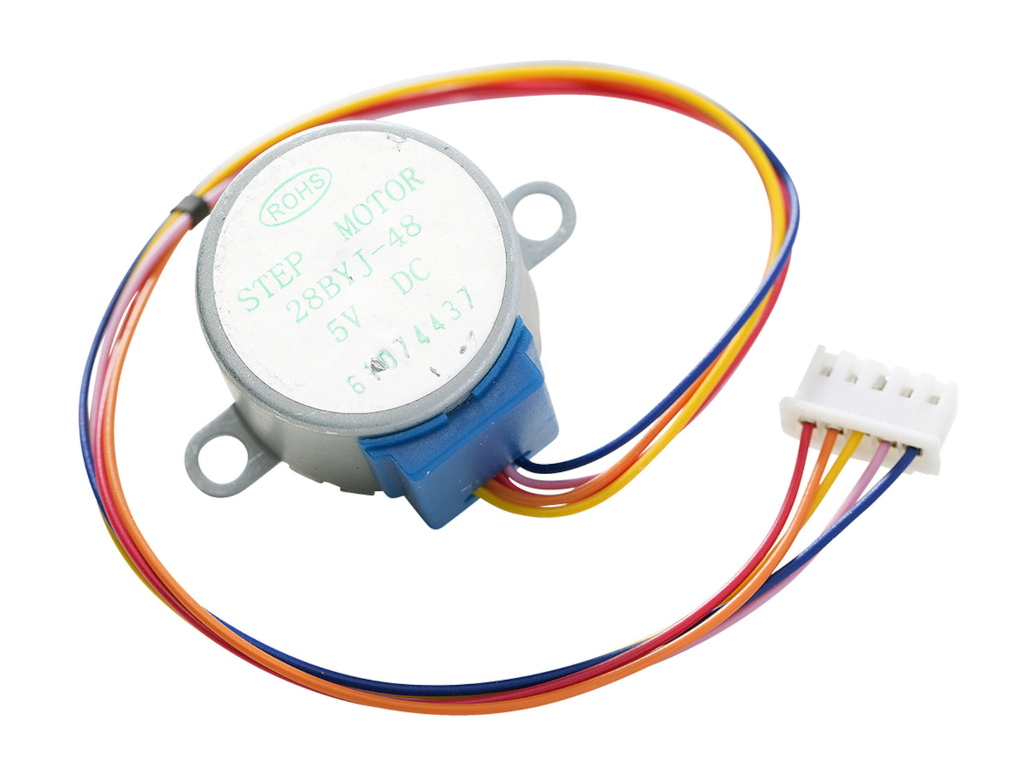 Luxorparts styremotor med gearkasse og driver 4-pak, små stepmotorer med hvidt fire-benet stik, flerfarvede ledninger, 5V DC.