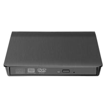 Plexgear Ekstern DVD-brænder, sort, slankt design med børstet metal, DVD/CD-logo, USB 3.0-port, udskubningsknap og LED.