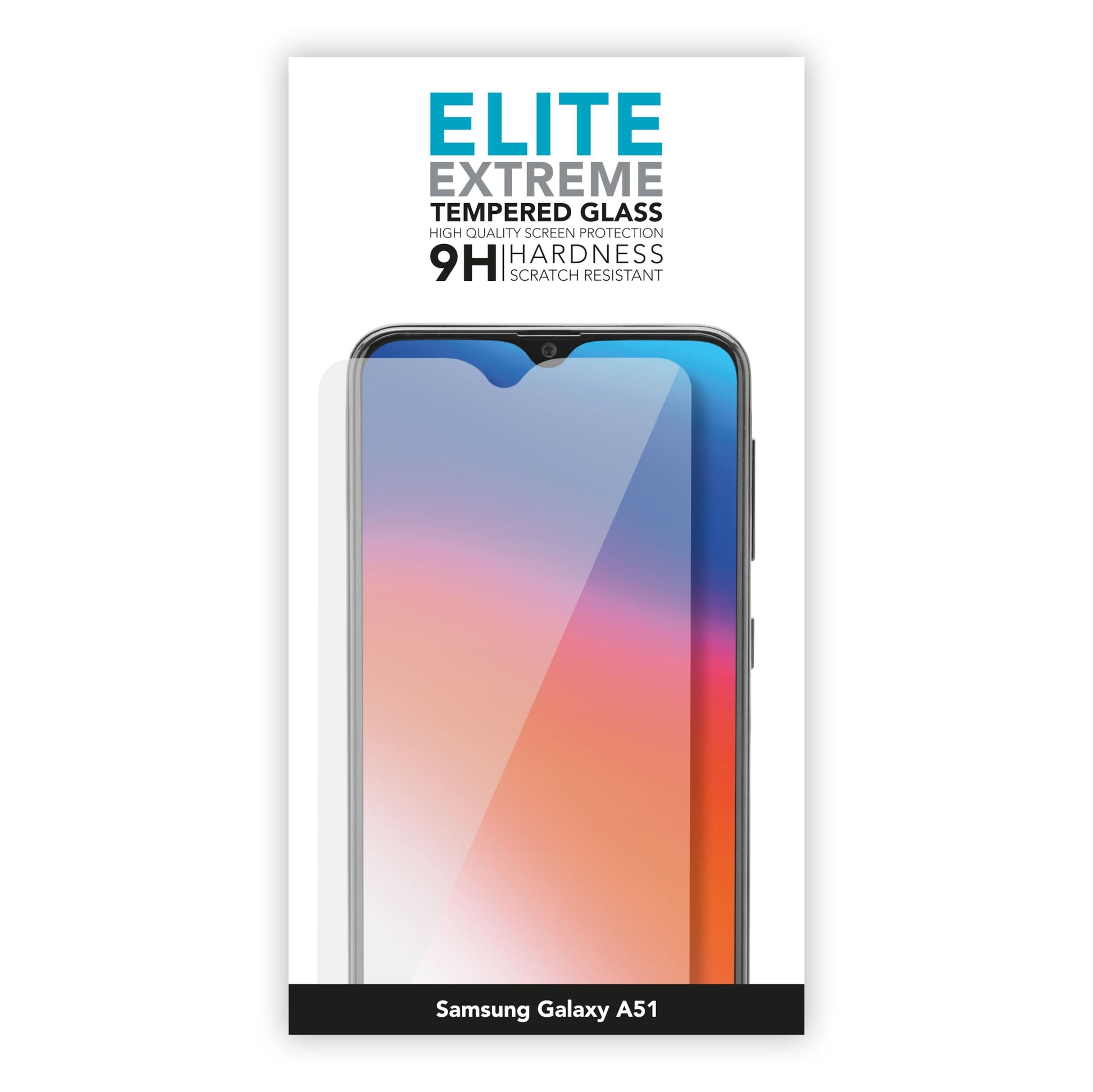 Linocell skærmbeskyttelse i glas til Galaxy A51, 9H hårdhed, illustreret med delvist påsat beskyttelsesglas.
