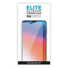 Linocell skærmbeskyttelse i glas til Galaxy A51, 9H hårdhed, illustreret med delvist påsat beskyttelsesglas.