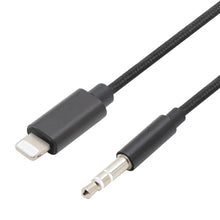 Lightning til 3,5 mm kabel, MFi-certificeret, sort, 1 meter, til iPhone hovedtelefonadapter.