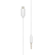 Lightning til 3,5 mm kabel, MFi-certificeret, hvid, 1 m, med stik til hovedtelefoner og iPhone Lightning port.