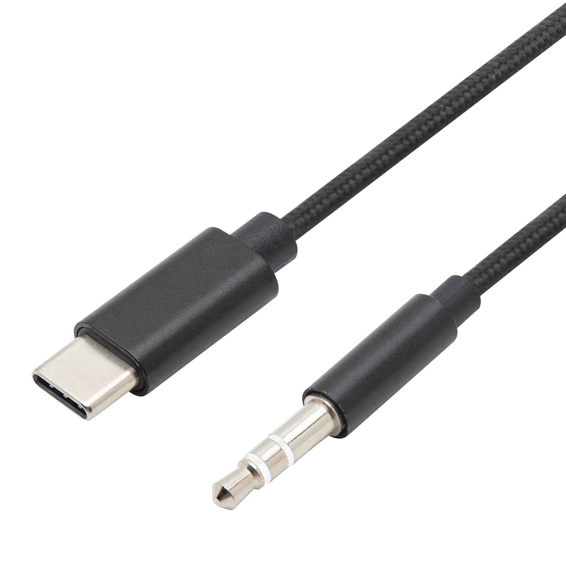 Linocell USB-C til 3,5 mm kabel 1 m sort, flettet 5 mm, USB-C til 3,5 mm jack, indbygget DAC.