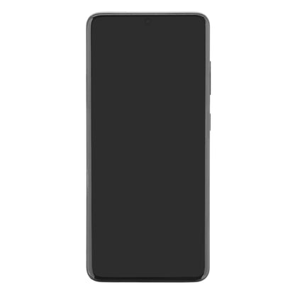 Galaxy S20 med stor blank skærm, slankt gråt ramme og Linocell Elite Extreme Curved skærmbeskyttelse set forfra.