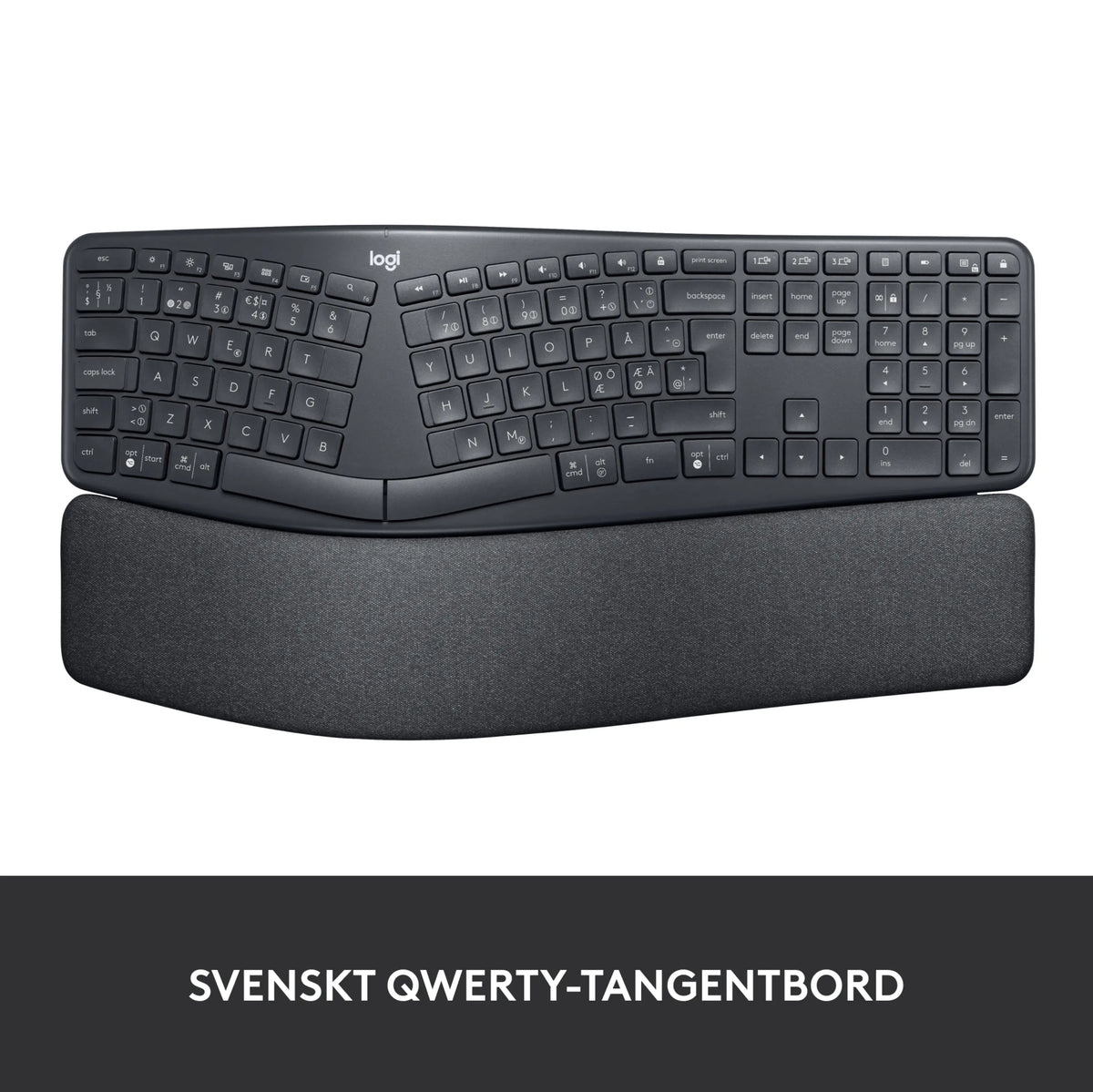 Logitech Ergo K860 – trådløst ergonomisk tastatur med buet, opdelt tastaturlayout og integreret håndledsstøtte.