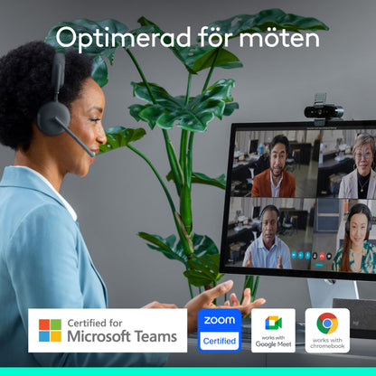 Logitech Brio 4K-webkamera med Windows Hello, certificeret til Teams, Zoom, Google Meet og Chromebook.