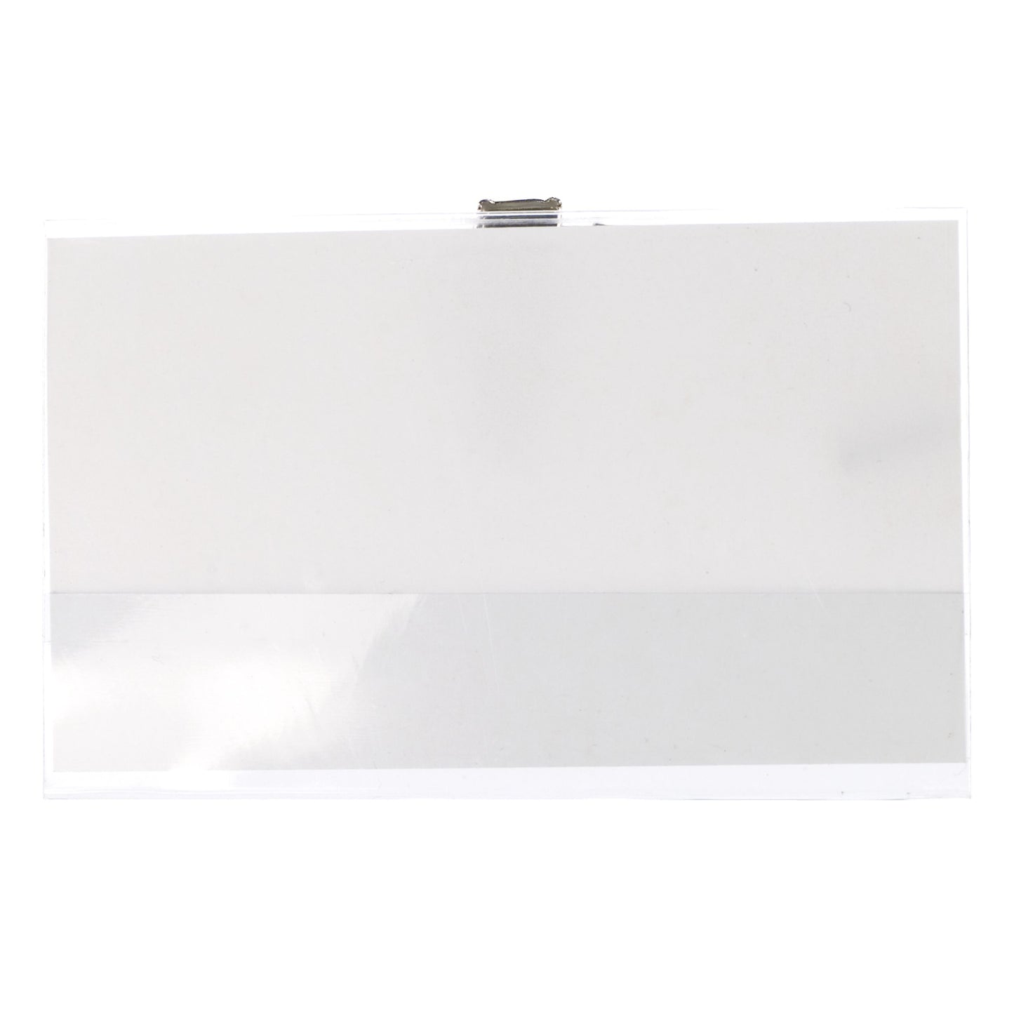 Plastlomme til navneskilt 50-pakke, blank hvid med metalklip, passer til 90 x 54 mm navneskilte.