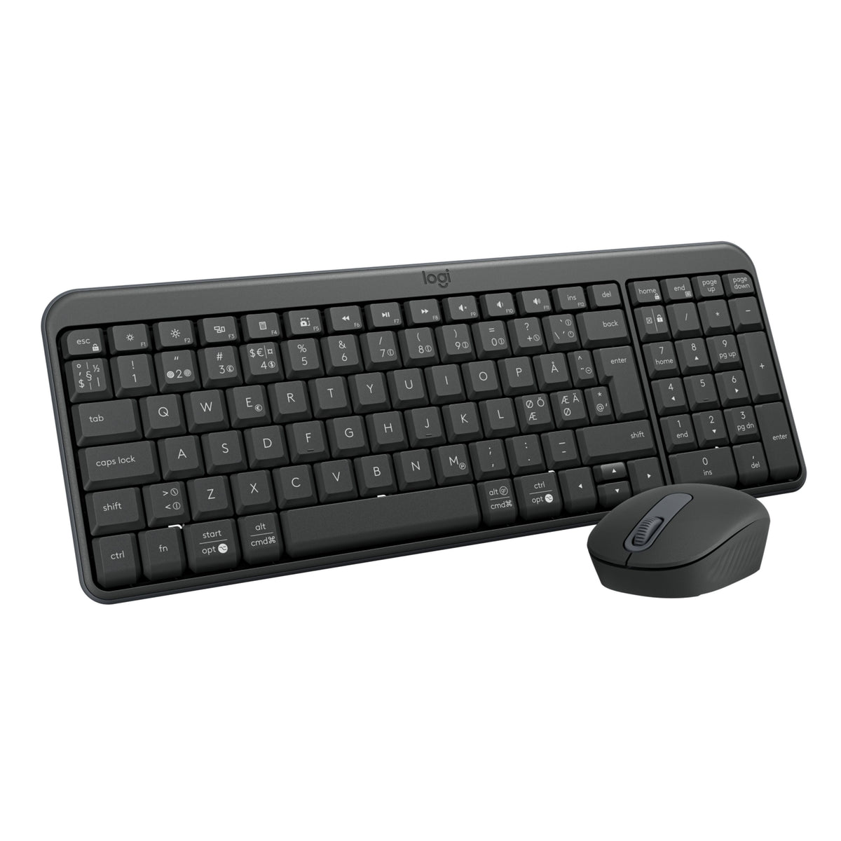 Logitech MK250 trådløst tastatur og mus i sort med nordisk tastaturlayout.