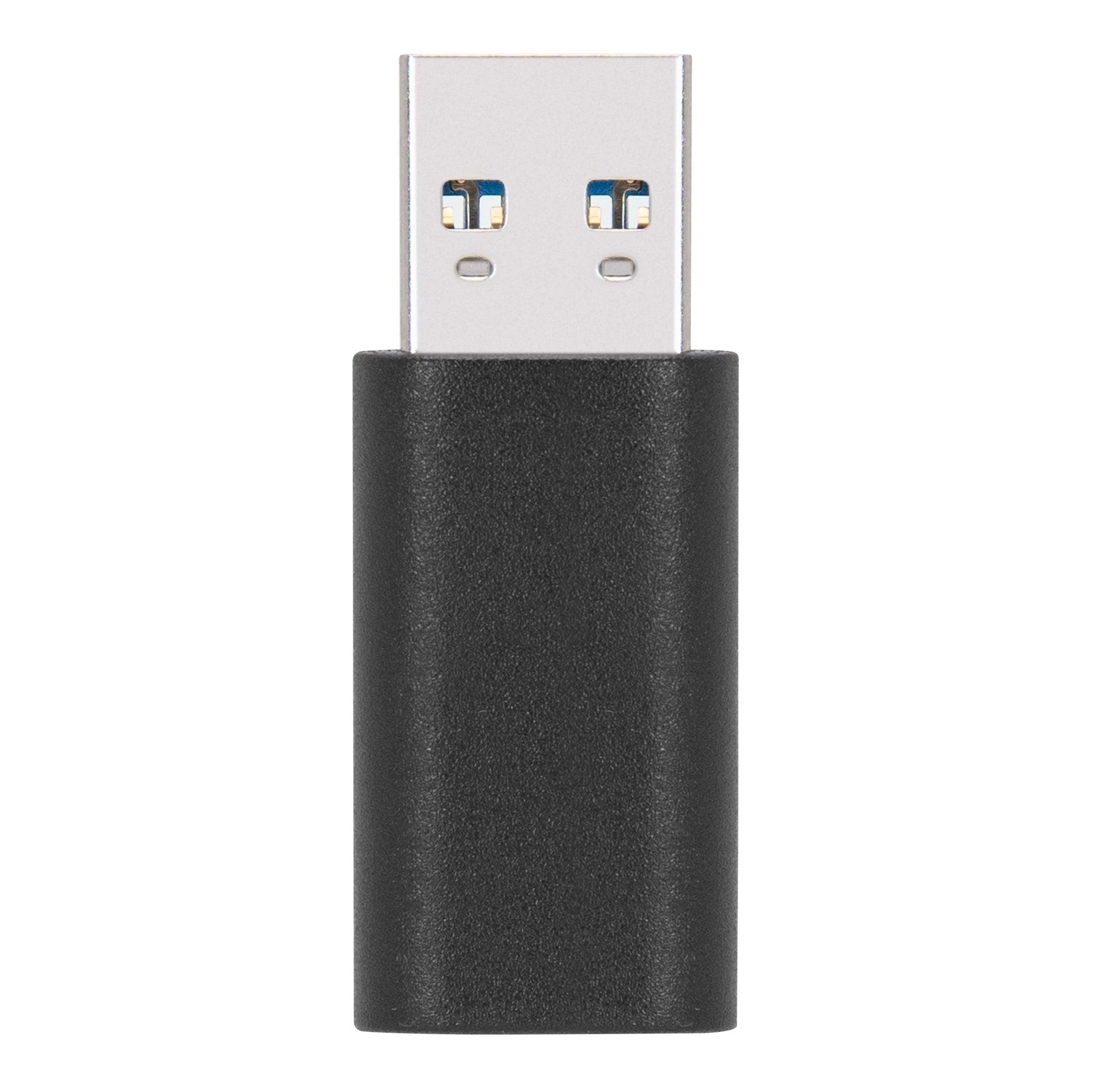 Plexgear USB-A til USB-C adapter sort, sølv stik, 10 Gb/s overførsel, USB 3.2 support.