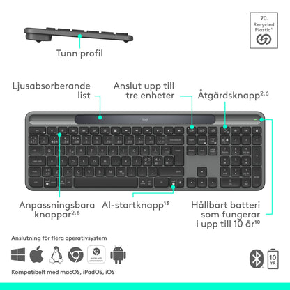 Logitech Signature Slim Solar+ trådløst tastatur med solopladning og nordisk tastaturlayout.