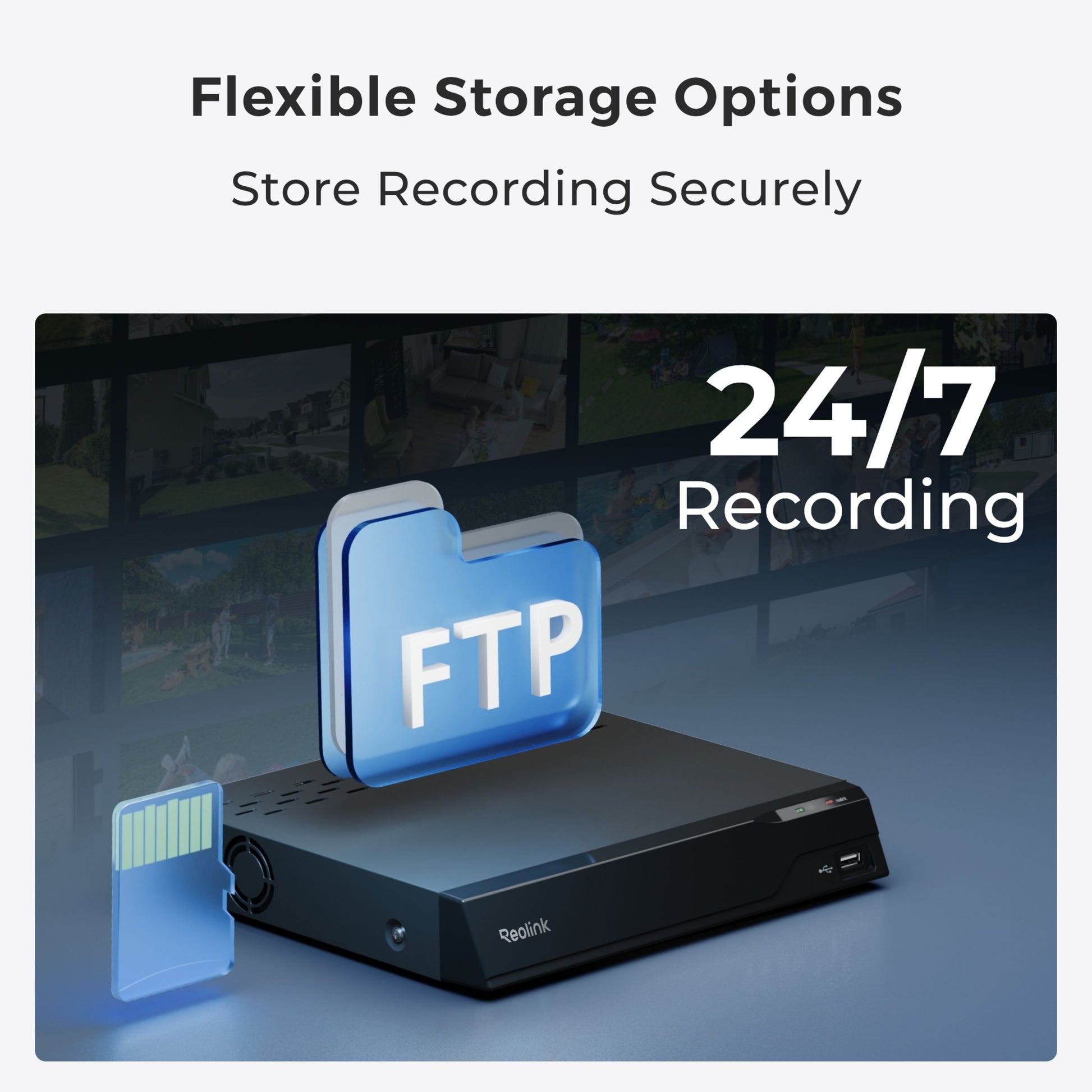 Reolink Elite WiFi 4K 180° overvågningskamera med optagelse døgnet rundt, FTP-understøttelse, microSD-kort og AI-detektering.