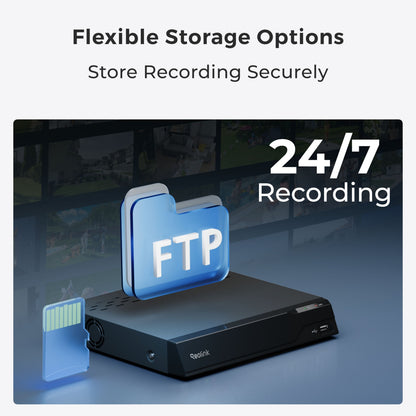 Reolink Elite WiFi 4K 180° overvågningskamera med optagelse døgnet rundt, FTP-understøttelse, microSD-kort og AI-detektering.