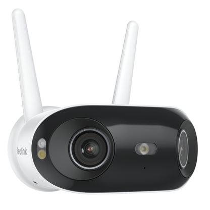 REOLINK Reolink Elite WiFi 4K 180° overvågningskamera med to antenner, sort front og synlige linser, 180° synsfelt, AI-detektering.
