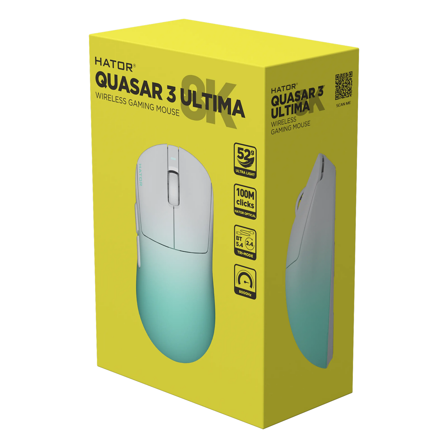 Hator Quasar 3 Ultima 8K Wireless gamingmus, Hvid/mint